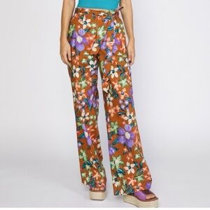 Current Air Brown Floral Wide-Leg Pants